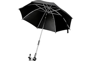 Encham Universal Sonnenschirm für Kinderwagen UV Schutz 50+ Sonnenschutz für Buggy Kinderwagenschirm 72cm Durchmesser Babywagen Schirm schwarz