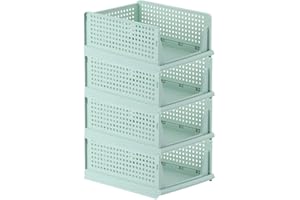 Ygapuzi Stackable Clothes Storage Basket Organizer Sliding Cabinet Drawer Shelf DIY Divider Separator Desktop Container for Wardrobe Cupboard Kitchen Bathroom Office (Green - 4Pack)
