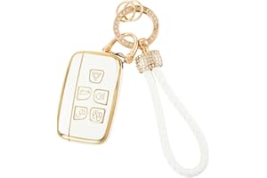 luwiscook Car Key Fob Cover with Keychain Lanyard, 5 Buttons Smart Soft TPU Key Fob Protection Case for Land Rover LR4 for Range Rover Sport Evoque Jaguar XJ XJL F-pace