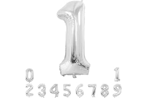 Unisun Number Balloons, 40inch Large Silver Number 1 Foil Mylar Helium Balloons for Birthday Party Celebration Decoration