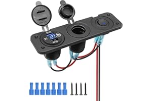LIBERSHINE 12V USB Socket QC Car 3.0 USB Charger Socket,Cigarette Lighter Adapter Fast Charge Power Outlet Panel,with LED Digital Voltmeter Toggle Switch ON/OFF,for 12V/24V Car Marine Boat ATV