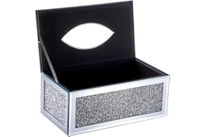 SEGOY Silver Sparky Glass Tissue Box With Crystal Crushed Diamonds For Home Decoration, Table Napkin Holder Square Tissue Organizer