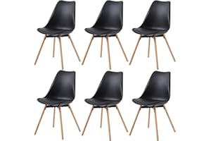 buybyroom Lot de 6 chaises de Salle à Manger rembourrées, chaises de Cuisine, Assise, Dossier, Salon, Salle à Manger, Salle de conférence, avec Bois Massif, Noir