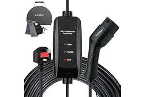 E-S1mple Type 2 3 Pin EV Charger 10M / 3KW / 13A / Ip65 Waterproof, EV Charger Type 2 To 3 Pin Plug With LED Indicators, EV Car Charger 3 Pin With Carry Bag & Microfiber Towel & Cable Tie
