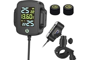 HUAJUN Motorcycle TPMS Sistema di Monitoraggio Della Pressione dei Pneumatici,Monitoraggio Della Temperatura e della Tensione,con 2 Sensori Esterni Display LCD Sistema di Allarme