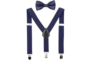 HANERDUN Tirantes Unisex con Pajarita para Niños y Niñas Fijación con Tres Clips en la Cintura del Pantalón para Niños de 1-10 Años