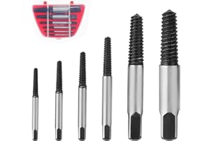 AUCANNIO Easy Out Bolt Extractor Set, 6PCS Screw Extractor Set Broken Stud Screw Removal Tool Kit Stripped Screw Remover Drill Bit Set with Box for 1/8 to 1 Inch Thread Nut Pipe Faucet