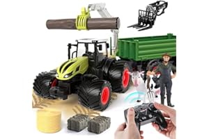 Hyrenee RC Forestale Telecomando Trattore Giocattolo Fattoria Giocattoli Trattori con Logging Trailer Articolato Braccio Gru1/24 Scala 2.4Ghz per Ragazzi Bambini Toddlers 3 4 5 6 7 8 9 Anno Vecchio