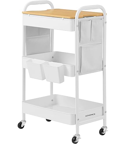 Carrello Portaoggetti SONGMICS 3 Ripiani - Con Ruote, Ganci E Pannelli Forati, Bianco, Per Casa E Ufficio - Foto 9