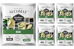 ALCOMAT Rumhefe 5er Pack - Alkohol Hefe aus Zuckerrohr & Melasse - Fermentationstemperatur 25-33°C - Alkoholtoleranz bis 14% - Ideal für Karibische Rumproduktion