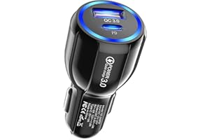 HORJOR Cargador De Coche 30W, Carga Rapida 2 Puertos USB C y Mini USB con PD3.0 Adaptador Compatibile con Samsung, Google, Xiaomi, Oneplus
