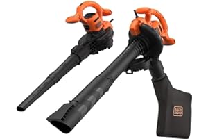 BLACK+DECKER 3-in-1 Multi-Function 2600W Electric Leaf Blower, Mulcher, and Vacuum with 40 Litre Leaf Collector Bag, BEBLV260-GB