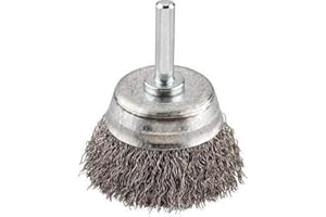 kwb Topf-Bürste HSS-Stahldraht, Ø 75 mm für Metall und Stein, Drahtbürste für Bohr-Maschine inkl. E6.3 Sechskant-Schaft zum Entrosten, Entzundern, Aufrauen und Reinigen, Grob, Gewellt