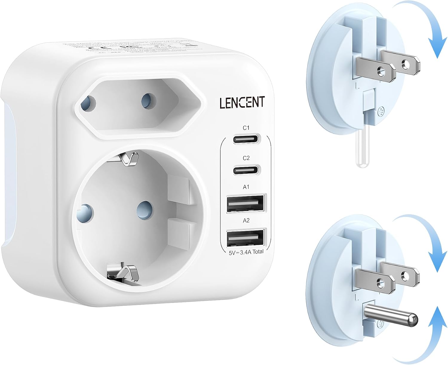LENCENT Tipo A y Tipo B Combinación Adaptador Enchufe Plegable, Adaptador Corriente de Viaje para EE.UU., Canadá, México, Tailandia, Japón, Vietnam, República Dominicana, Costa Rica, Colombia