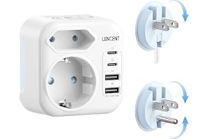 LENCENT typ A och typ B kombi-reseadapter med USB-C vikbar resekontakt