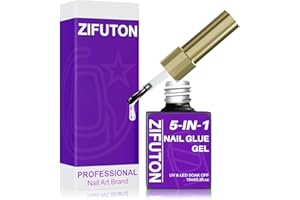 ZIFUTON Colle Faux Ongles Extra Forte, 5 en 1 UV Colle Capsule Americaine Ongle, Gummy Base Pose Americaine, Semi-permanent, Gel Ongle UV/LED en Résine 15ml