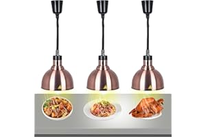 VFDZ Lampada Riscaldante per Alimenti, Lampade Scaldavivande Cucina Retrattili, 250W Lampade Riscaldanti per Cucina a Buffet Sospesa per Ristoranti, Cucine, Hotel (Rame Rosso, 3 Pezzi)