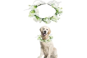 KOORIUM Floral Dog Collar with Bow, Wedding Flower Crown Garland for Pets