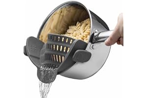 Kitchen Gizmo Snap N' Strain - Silicone Pasta Strainer Clip-On for Pots and Pans - Heat Resistant Colander for Vegetables and Noodles - Kitchen Gadgets for Cooking - Space-Saving Design - Grey