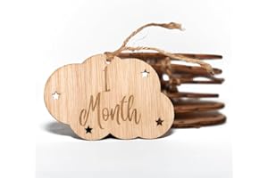 B Bachvibes Wooden Baby Monthly Milestone Plaques – Set of 14 Monthly Discs – Ideal for Newborn Photos and Baby Celebration Gift. (Ingles)