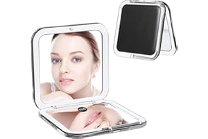 Nogeqi Espejo de bolsillo plegable 15X, espejo de viaje con aumento de 15 aumentos, mini espejo plegable, espejo pequeño, espejo de viaje, compacto, cuadrado, doble cara, para maquillaje (negro)