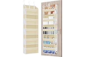 TAHAVICE Portaoggetti da Appendere con 5 Ripiani e 3 Ganci, Organizer da Appendere Salvaspazio, Mensole da Appendere per Porta per Camera da Letto, Bagno, Cucina, Furgone, Campeggio (beige)