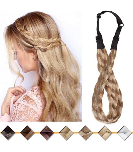 Bandeau Cheveux Tressé 3 Brins Blonde - Longueur Réglable 46-54 Cm, 50 G, élastique Confortable - Pour Quotidien Ou Occasions - 10