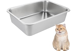 YOUNTHYE Duża kuweta dla kota, 40 × 30 × 10 cm, ze stali nierdzewnej, wytrzymała kuweta dla kotów i królików, metalowa, srebrna, dla królików i królików