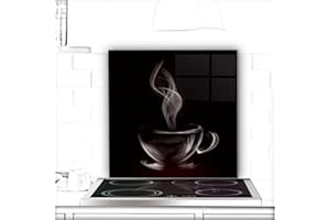 URBO ART – HOME DESIGN Crédence de cuisine en verre - 60x60 cm - Protection contre les éclaboussures - Derrière plaque de cuisson - Motif: Couple avec café
