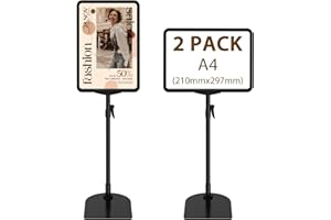 Newzealkids Paquete de 2 soportes ajustables para póster A4, soporte reutilizable para publicidad de menú de negocios, soporte de exhibición para vista vertical y horizontal, color negro