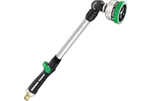 FANHAO Metal Watering Lance, 45cm Heavy Duty Spray Lance with 9 Spray Patterns, 180° Rotating Long Garden Hose Gun with Thumb Flow Control, Ideal to Water Hanging Baskets and Shrubs -Green