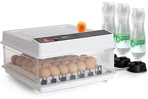 Todeco Couveuse Oeuf Automatique 48 œufs, Retournement Automatique des œufs, Contrôle de la Température, Humidification automatique, Double Alimentation, Incubateur oeuf Automatique avec Lampe à œuf