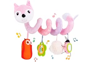 Koty Autositz-Spielzeug, Kleinkinder-Baby-Spirale, Plüsch-Aktivität, zum Aufhängen, für Kinderwagen, Bar, Kinderwagen, Kinderbett mit Spieluhr, BB-Quietscher und Rasseln (rosa Fuchs)