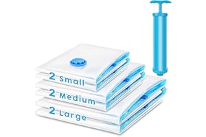 DOWOWDO Vacuum Storage Bags 6 Pack(2 Jumbo + 2 Large + 2 Small), Reusable Storage Bags for Clothes, Duvets Bedding, Quilt Coats, Blankets | Free Hand Pump