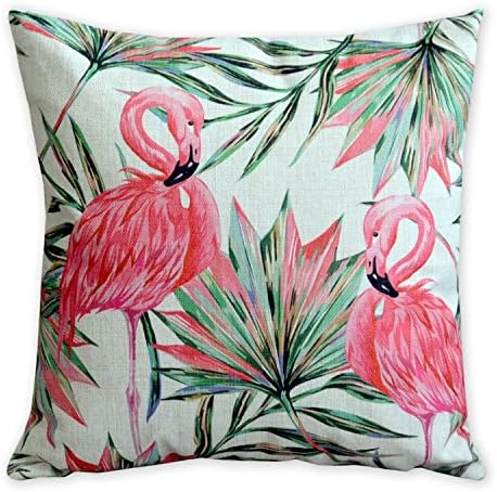 American Pillow Flamingoes and Palm Leaf Modern Art Cotton Linen Pillowcase Comfortable Cushions Decorative Pillows Home Decor Sofa Throw Pillow Cover 17.7*17.7 inches
