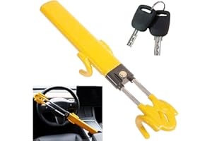 VICHIRSKIT Antivol Voiture, Canne Antivol Haute Sécurité, Double Barre Anti-Rayures, Barre Bloque Volant pour La Caravane, SUV, Fourgon, Voiture - avec 2 Clés (Jaune)