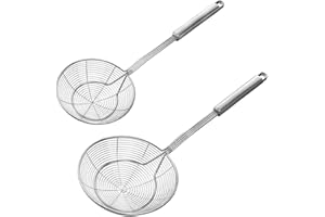 Aieraczy Set of 2 Skimmer Ladles, 14/16 cm Slotted Spoon, Stainless Steel, Large, Strainer Strainer, Spider Web Ladle, Kitchen Strainer for Wok Accessories, Filter Skims Fat Scum, Skimming Fat Foam