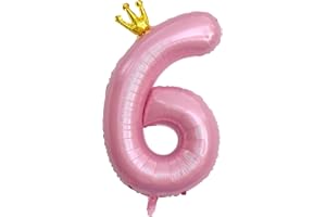 ASTARON Balloon 6 Pink Number 6 Balloon 40 Inch Number Balloon for Birthday Party Decorations, 6th Birthday Balloons with Crown for Girls Birthday Party Decoration Anniversary Decorations
