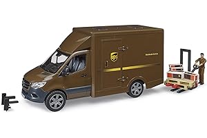 bruder 02678 - Mercedes Benz Sprinter UPS con autista transpallet manuale, scatole di spedizione, trasportatore