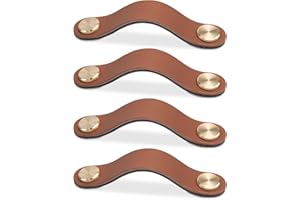 LEREATI 4pcs Poignée Meuble Cuir, Bouton Porte Placard Poignee Cuir Bouton de Tiroir, Poignee de Meuble Vintage pour Armoires, Commode, Cuisine, Salle de Bain (Café Clair, 96mm)