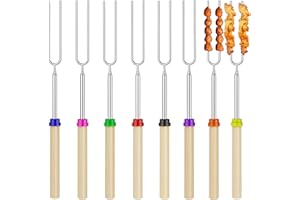 Ayizhiniu 8 bastoncini marshmallow, spiedini telescopici in acciaio inox, forchetta da barbecue, ideali per utensili da falò e barbecue