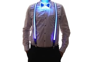 Brejkdo Lot de 2 bretelles et nœud papillon lumineux à LED pour homme, parfaits pour les festivals de musique, Halloween, les fêtes costumées