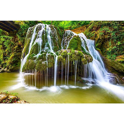 Pitaara Box Waterfall Bigar Intersection With Parallel 45, Romania | Unframed Canvas Painting for Bedroom & Living Room | 53.9 x 36 inch (137 x 91 cms)