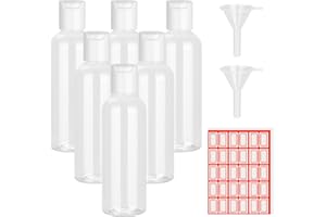 Chyaya 6PCS 100ml Bottles Empty Refillable Transparent Bottles with Funnels and Labels for School Travel or Cosmetic