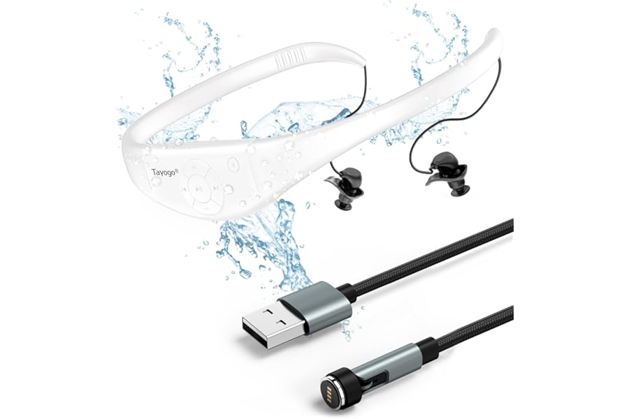 Tayogo Waterproof Swimming Mp3 Player, Swimming Earbuds IPX8 8GB, Waterproof Silicone Coated Music Player, 20H Playtime (White)