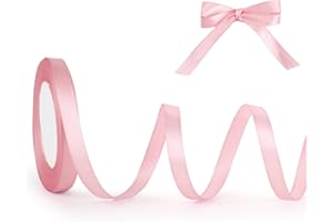 ASHYLE Pink Ribbon for Crafting, 10mm x 22 Metres/Roll, Solid Fabric Satin Ribbon for Gift Wrapping, Balloons, Crafts, Cake, Hair Bows Making, Coloured Ribbons for Wedding Party Decoration - Pink