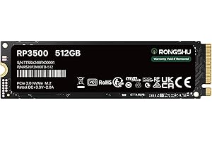 RONGSHU SSD NVMe M.2 PCIe 3.0×4 512Go, Lecture Jusqu'à 3 500 Mo/s, Format M.2 2280, Disque Dur Interne TLC NAND 3D avec Cache SLC - Compatible Ordinateurs Portables et PC de Bureau