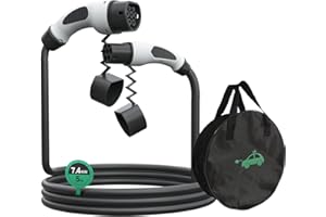 MIRACLE EV CONNCTOR Cavo di Ricarica di Tipo 2 per Veicoli elettrici con Custodia, Adatto per Auto elettriche EV/PHEV, Model Y/3/S/X, i3, ID.4, ID.5, IONIQ 5 (Bianco, 7.4KW/5M)
