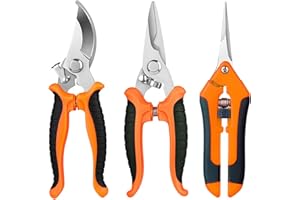 Wixovo 3 Stück Gartenschere, Gardena Gartenschere aus Edelstahl, Rosenscherem, Pflanzenschere für Äste, Blume Obst und Gemüse, Orange