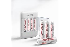 Tanatare Rechargeable AA Lithium Batteries with Charger – 8-Pack, 2500 mWh High Capacity, 2000 Cycle Life, 1.5V AA Batteries with 4-Slot AA Battery Charger